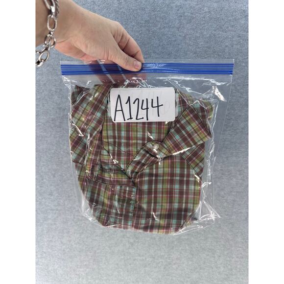 Wrangler Women's sz L Snap Plaid Cotton Shirt LS Blue Brown Green 70s Inspired - Picture 10 of 10